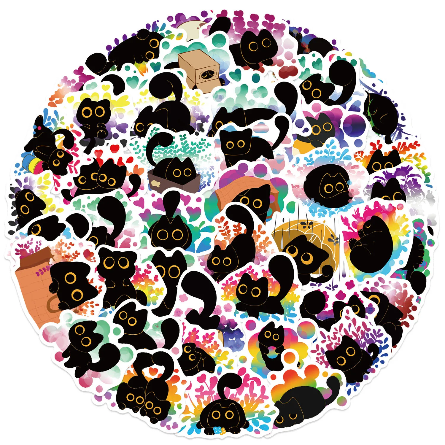 10/50pcs Cute Black Cat Animals Cartoon Graffiti Stickers Phone Guitar Laptop Notebook Suitcase Cup Waterproof Sticker Kids Toy