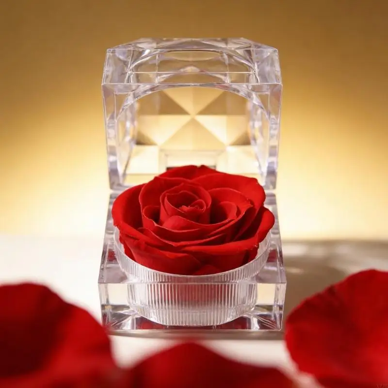 

Womens Romance Gift Preserved Roses Jewelry Storage Box Decorative Present