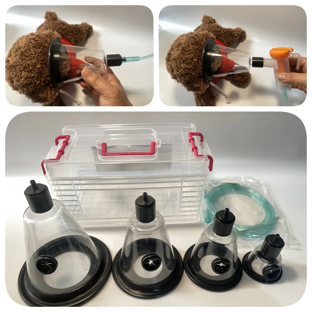 Pet dog oxygen mask, cat dog oxygen inhalation, pet nebulization experiment, animal oxygen inhalation clinic, first aid