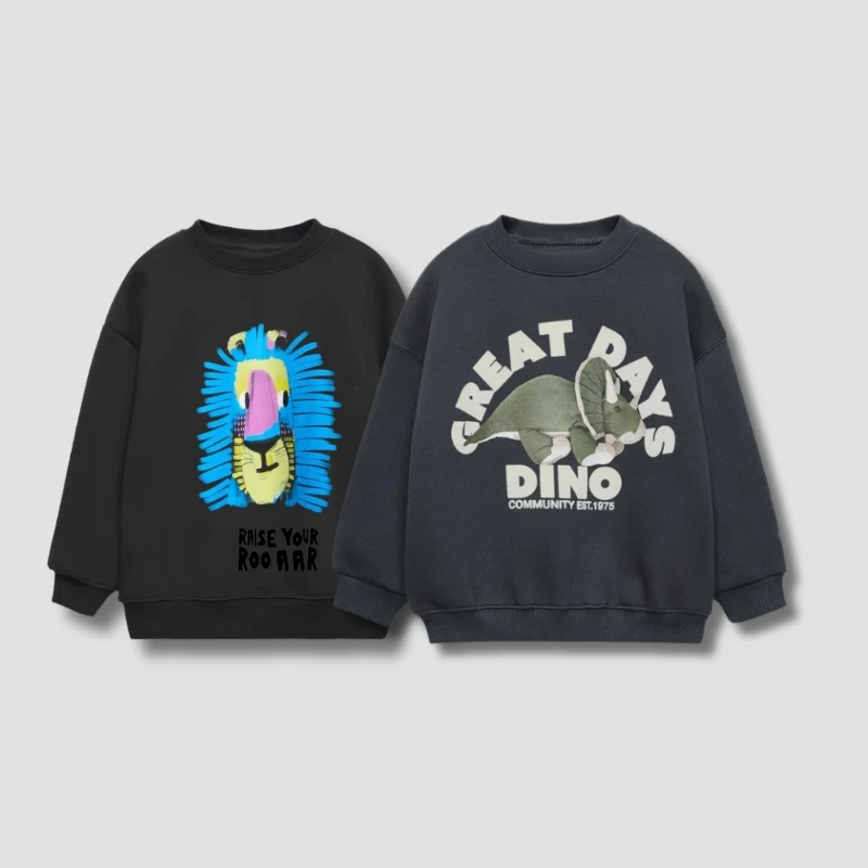 2025 New Print Animals Children's Sweatshirt Tops Long Sleeve Crewneck Kids Clothes Hoodie Loose Fashion Boy's Autumn Clothing