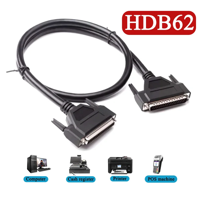 Cable de datos industrial HDB62 macho a hembra de 28AWG, cable de extensión de doble cabezal de 62 pines, línea de control industrial RS232/485/422 SCSI