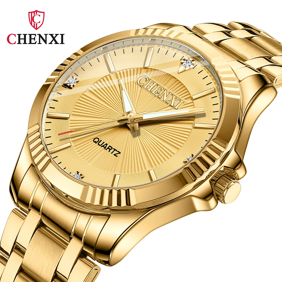 2023 CHENXI Fashion Men Women Couple Watch New Gold Luxury Watches Luminous Hands Waterproof Golden Couple Watches Free Shipping