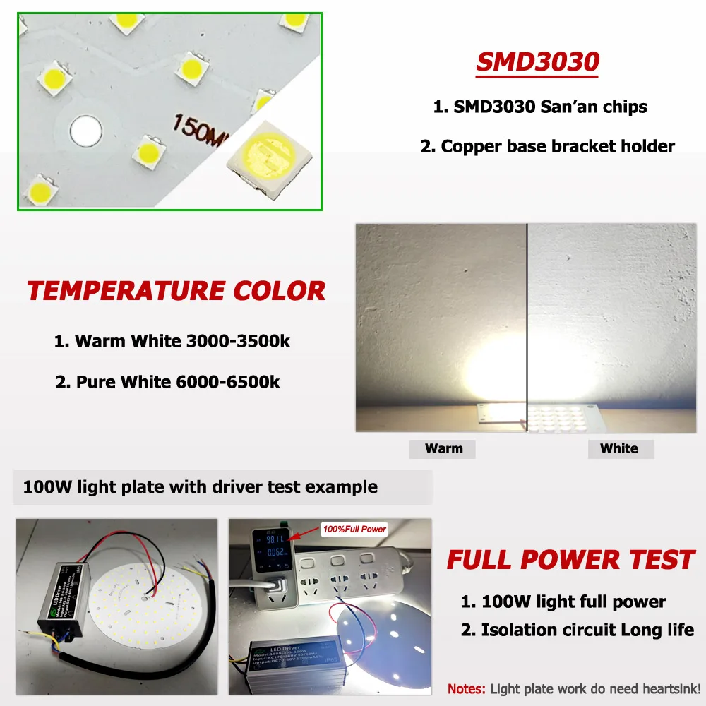 5pc LED High Bay Light Plate 100W 150W 200W 100% Full Power DC29-42V SMD3030 Doide Source Panel For Industrial Lamps Replace DIY