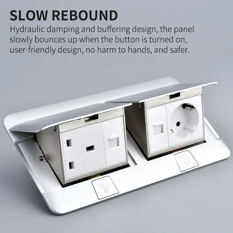 120mmx220mm Double Row Pop Up Floor Outlets EU/US/FR/UN/UKIRU/Brazil Plug Meeting Room Office Electrical slow Hidden Socket