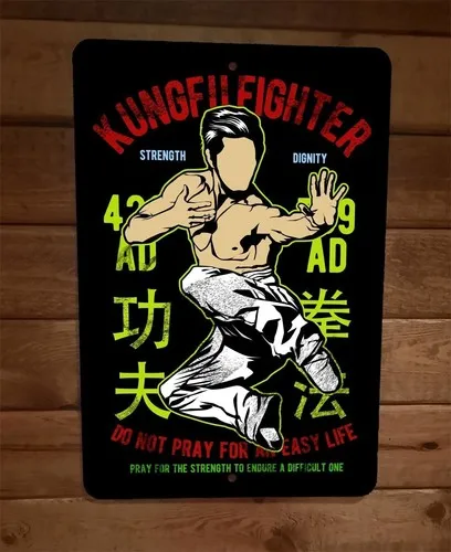 Kung Fu Fighter Dont Pray for an Easy Life Sports  Metal Wall Sign Poster