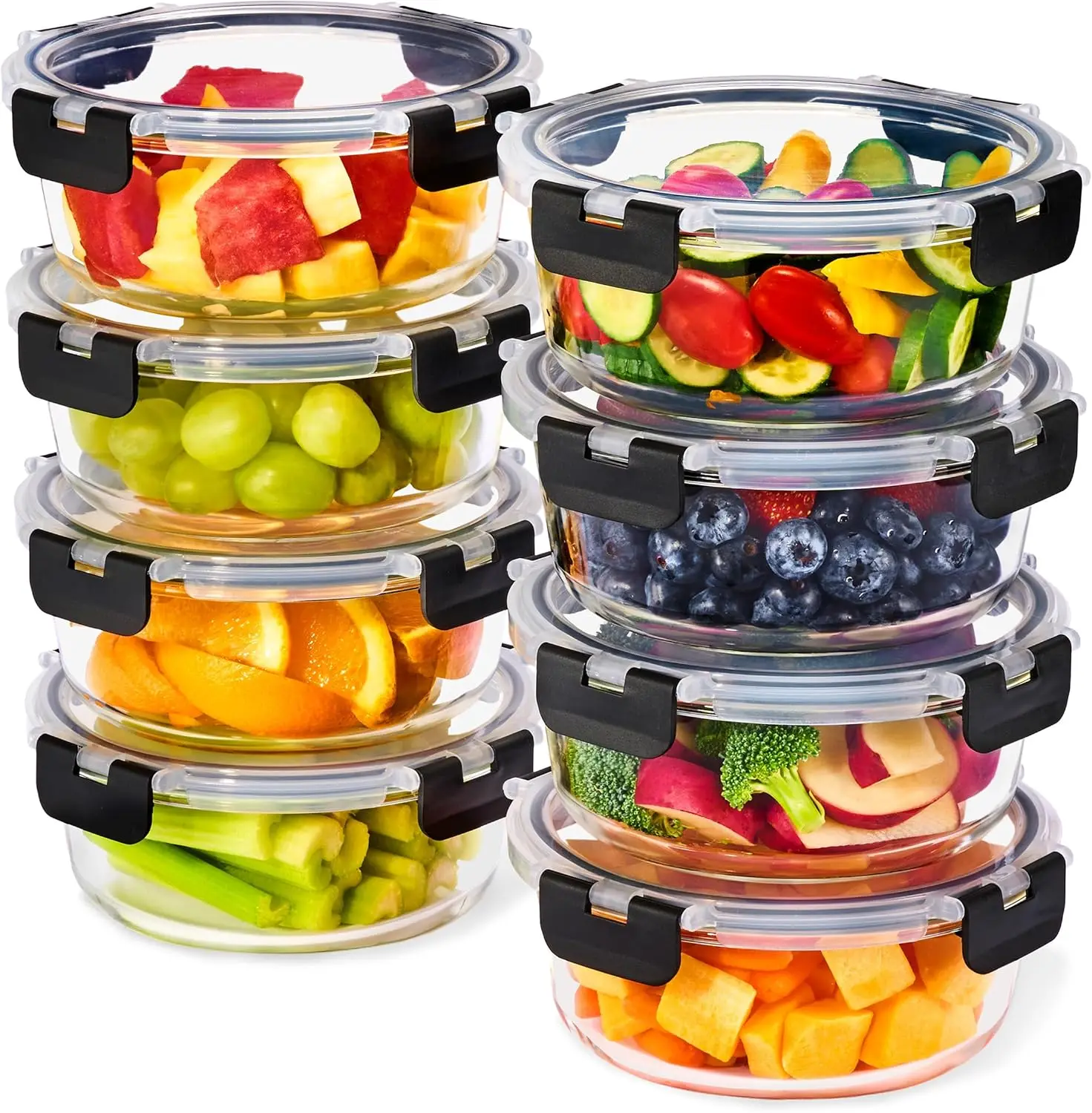 

16-Piece Glass Meal Prep Containers Set: 8 Round 32oz Airtight Lids, Freezer, Dishwasher & Oven Safe for Food Storage