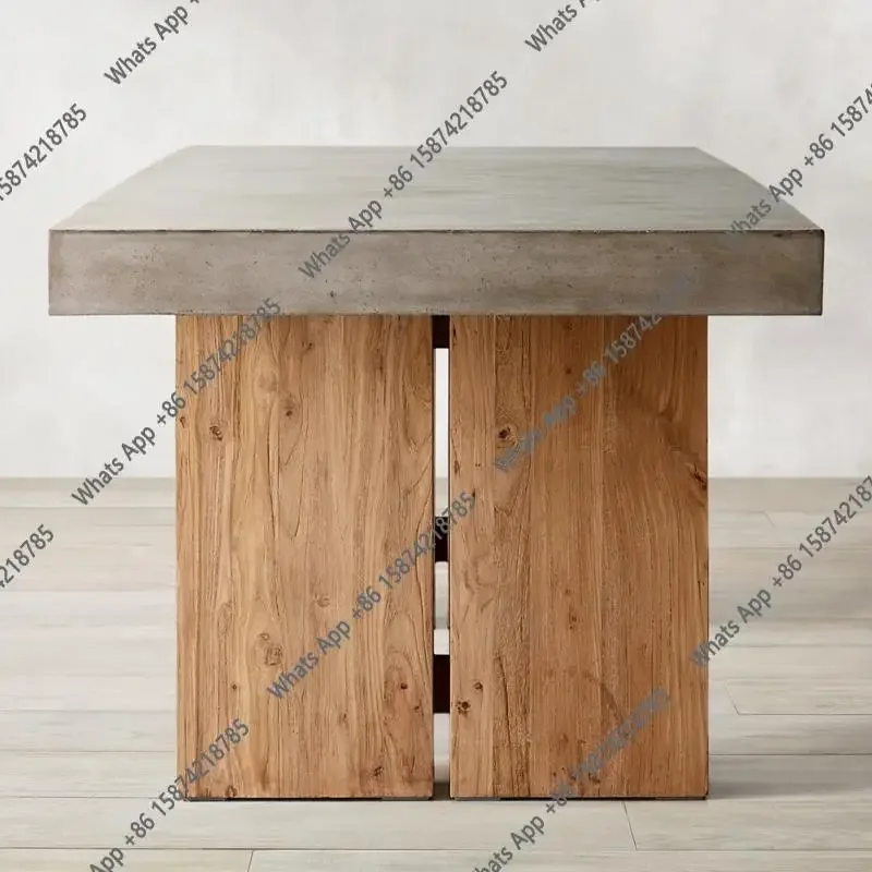 N67 Nordic simple wabi style dining table all solid wood minimalist cement gray retro dining table rectangular office workbench