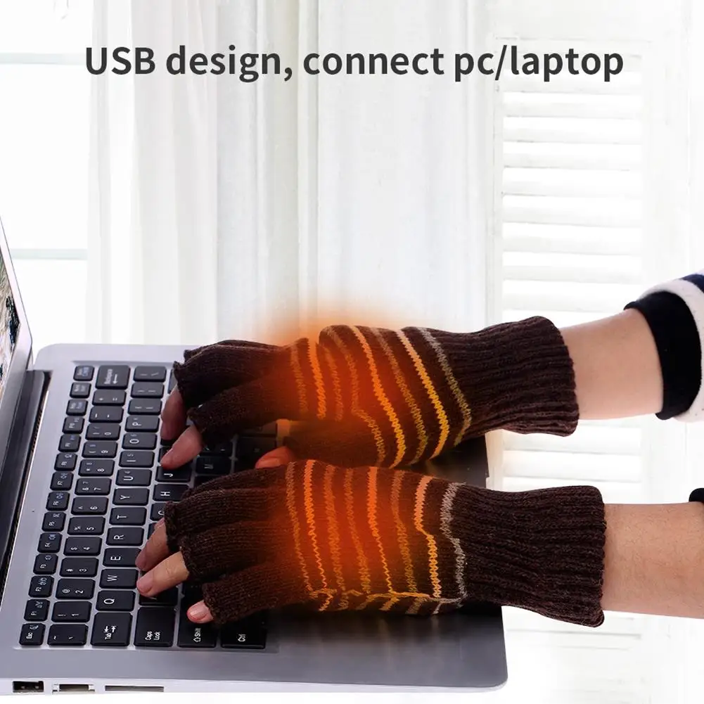 USB Heated Half Finger Gloves Winter Warm Mittens for Men Women 5V Heating - Keep Warm