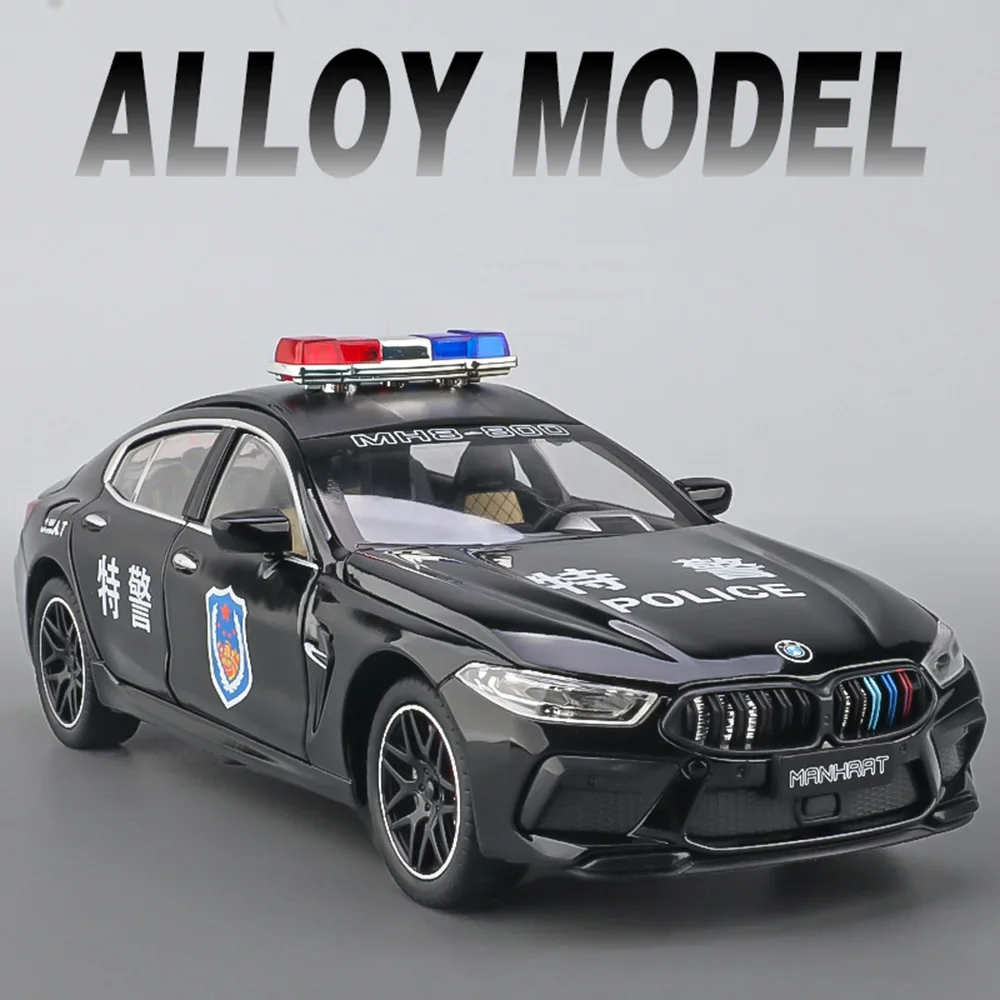 1/24 سبيكة دييكاست M8 نماذج سيارات الشرطة اللعب عجلة التراجع الإطارات المطاطية المركبات ضوء الصوت سيارة الشرطة الأولاد جمع الهدايا