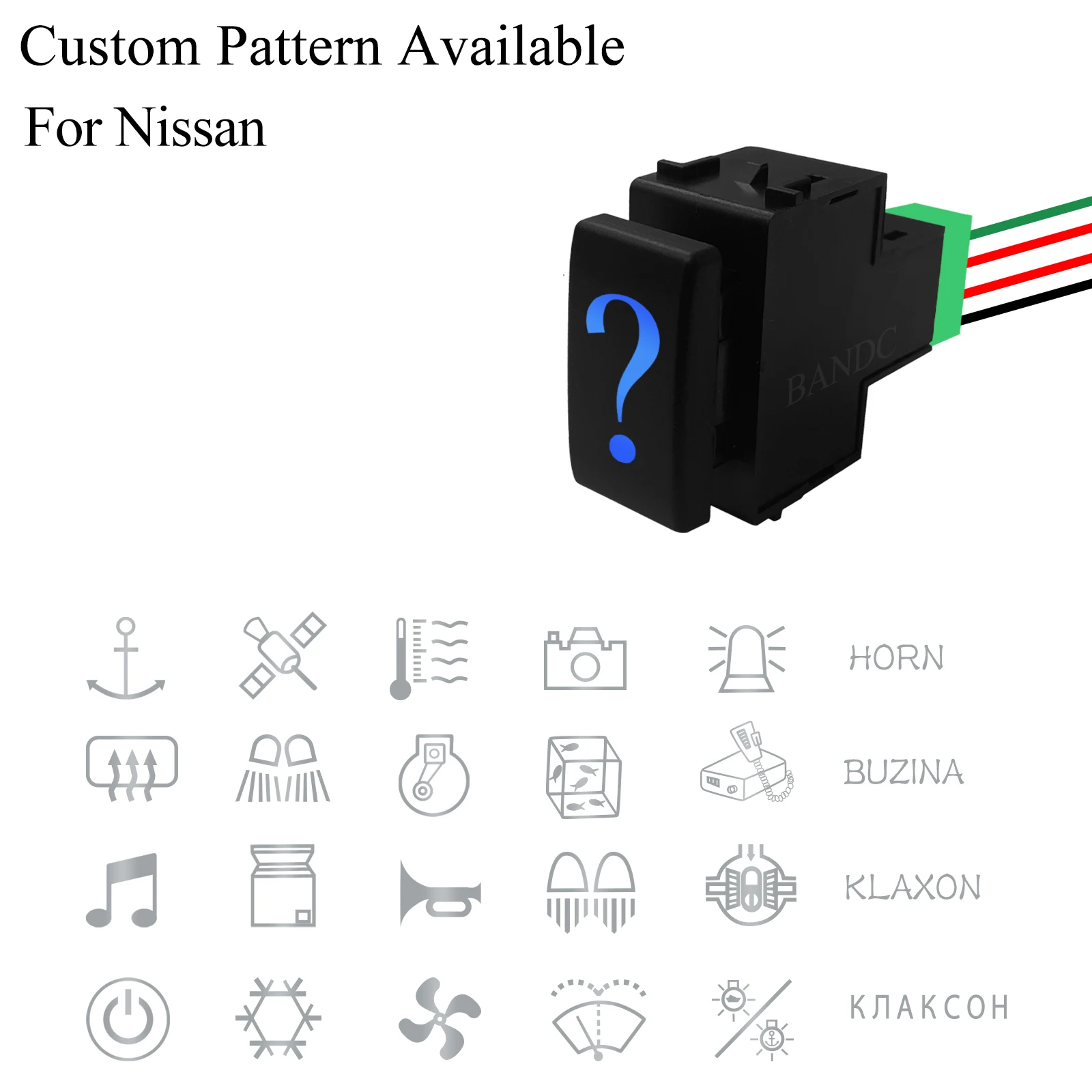 Blue LED Push Button Switch with Wire –12V 3A Customizable, For Nissan Patrol Y61 Y62 X-Trail T31 Pathfinder R51 OEM Replacement