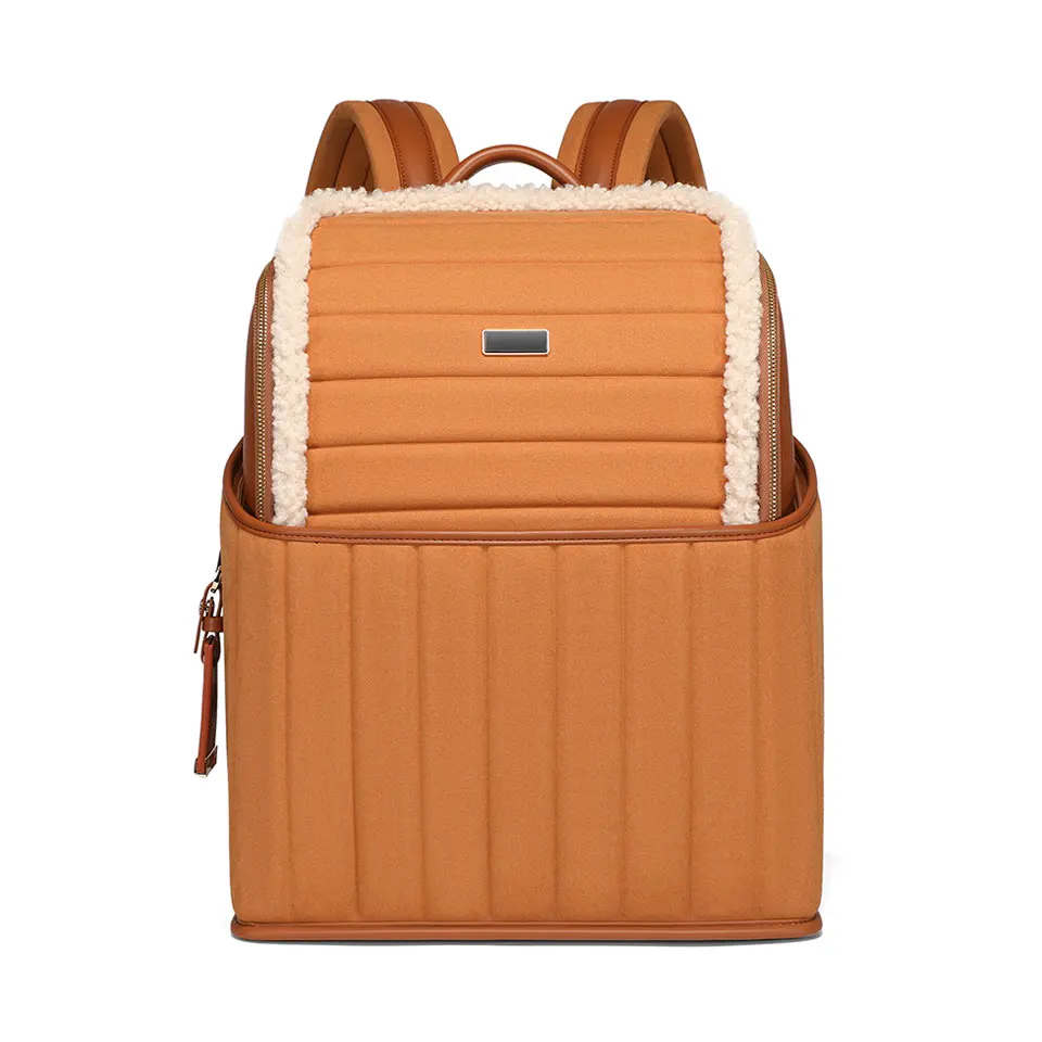 Custom Logo 15L Volume Fit 15 Inch Laptop Microfiber Velvet Material Design Women Leather Travel Bagpack