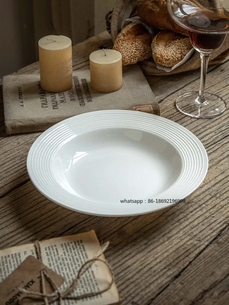 Alley End [Simple Straw Hat Plate] 8.5-inch Threaded Ceramic Soup Plate Western Pasta Plate