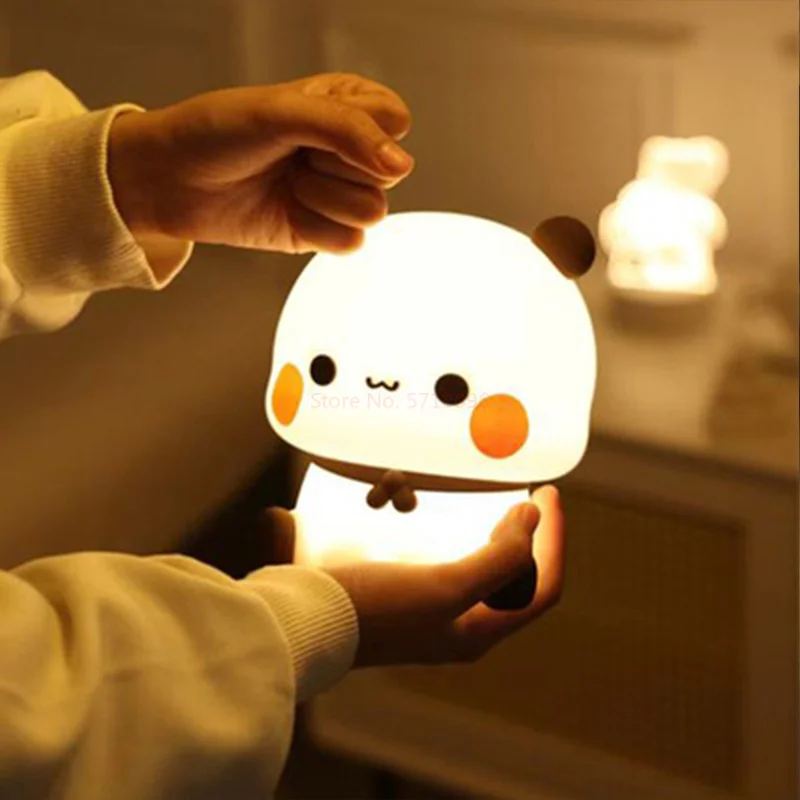 Kawaii Bear Panda Bubu And Dudu Led Night Light Lamp Cute Cartoon Nightlight Animal Bedroom Decorative Living Room Dolls Gifts