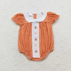 Wholesale Kids Toddler Bubble One-piece Newborn Children Halloween Romper Embroidery Pumpkin Candy Orange Plaid Jumpsuit