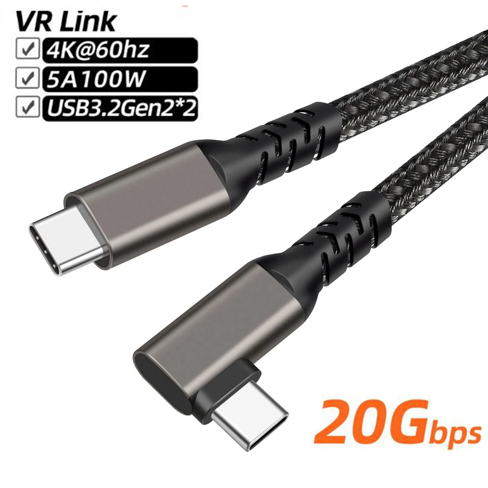 Cable de transferencia de datos tipo C a tipo C, Cable de carga Súper 4K, USB3.2 Gen2 x 2, 20Gbps, PD 100W, para teléfono, portátil, VR Link, gafas