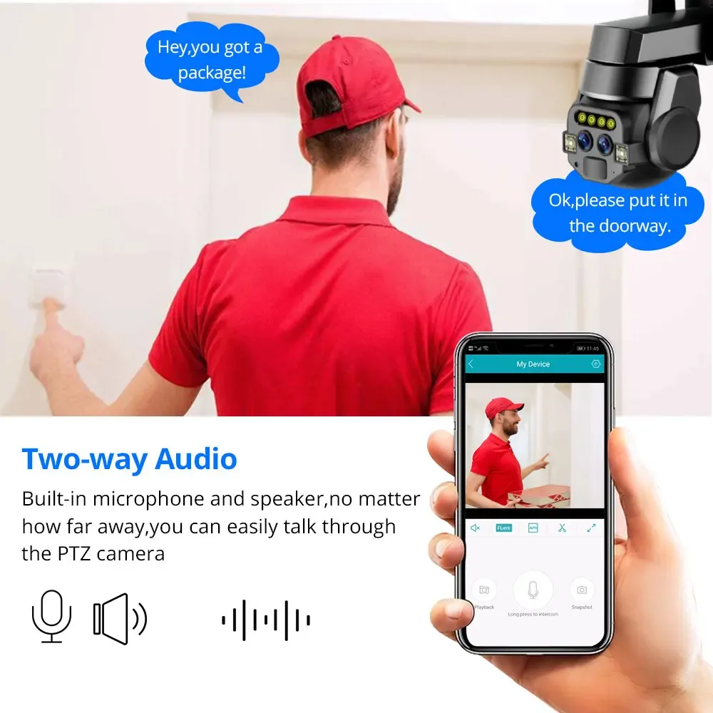 8MP 4K PTZ IP Security Camera 10x Zoom Dual Lens Auto Tracking Outdoor CCTV Wifi Video Surveillance Camera Color Night Vision