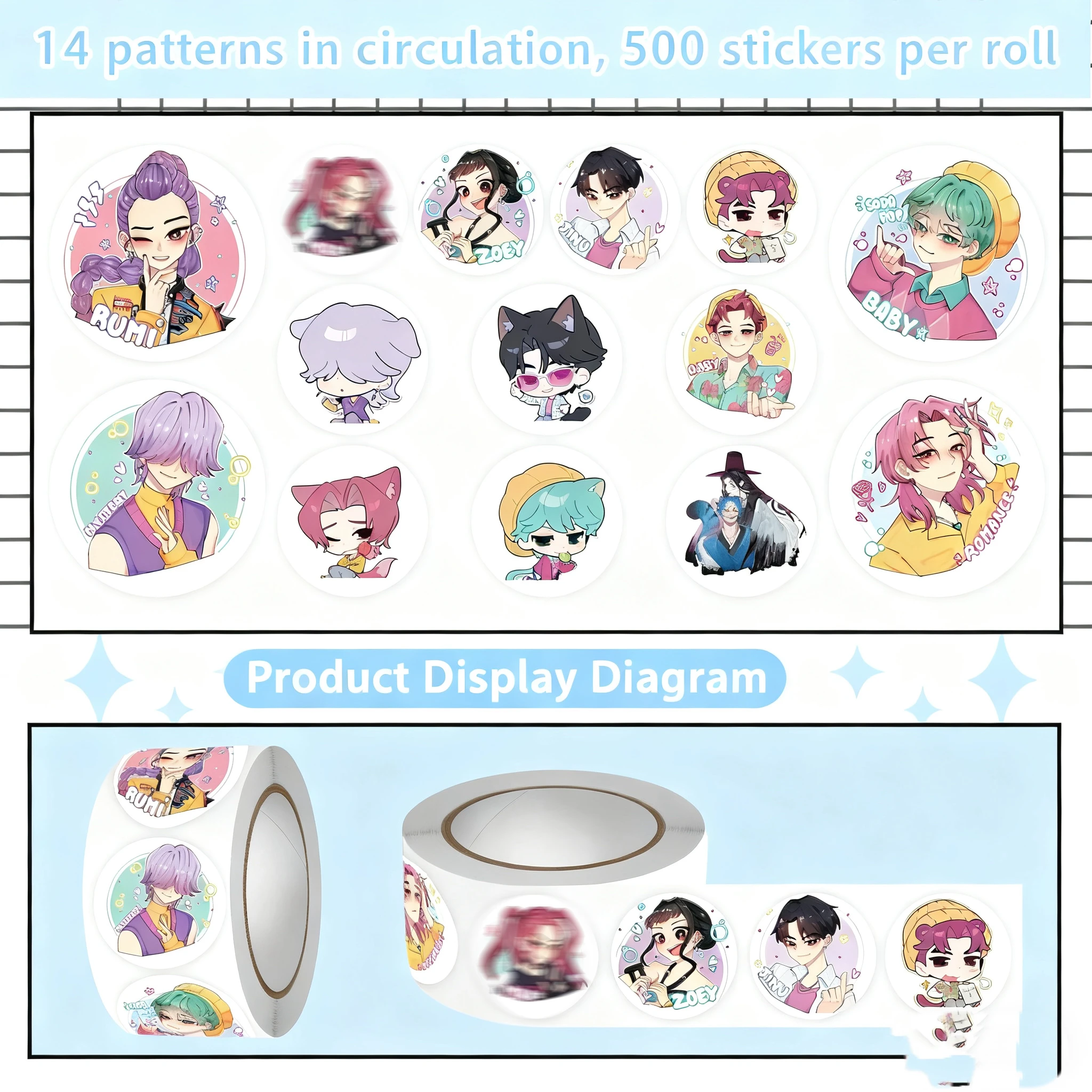 Korea-Exclusive Bestseller: 【Kopo Witch Hunt Squad】 Cute Cartoon Popular Roll Stickers, 2D Stickers for Notebook Decoration