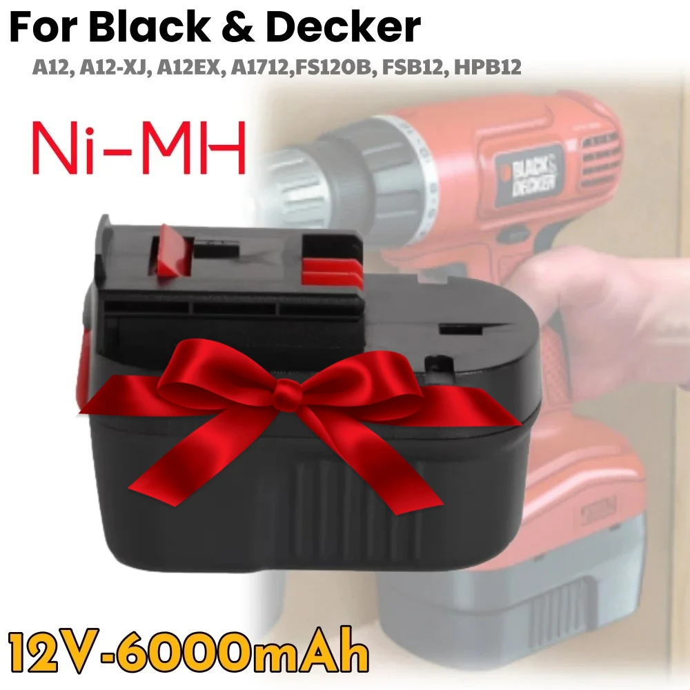 

Сменный аккумулятор NIMH 12 В, 6000 мАч, совместимый для Black Decker A1712 FS120B FSB12 HPB12 A12 A12-XJ A12EX FS120B FSB12