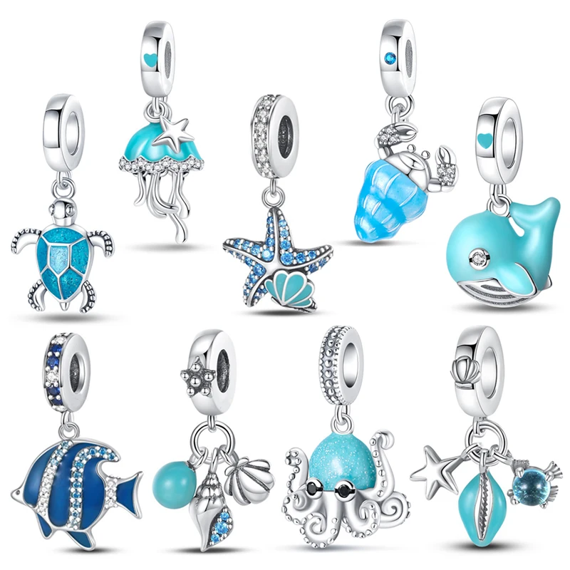 

New Women's Gift 925 Silver Creative Ocean Series Shell Dolphin Turtle Pendant Fashion DIY Charm Bracelet Jewelry