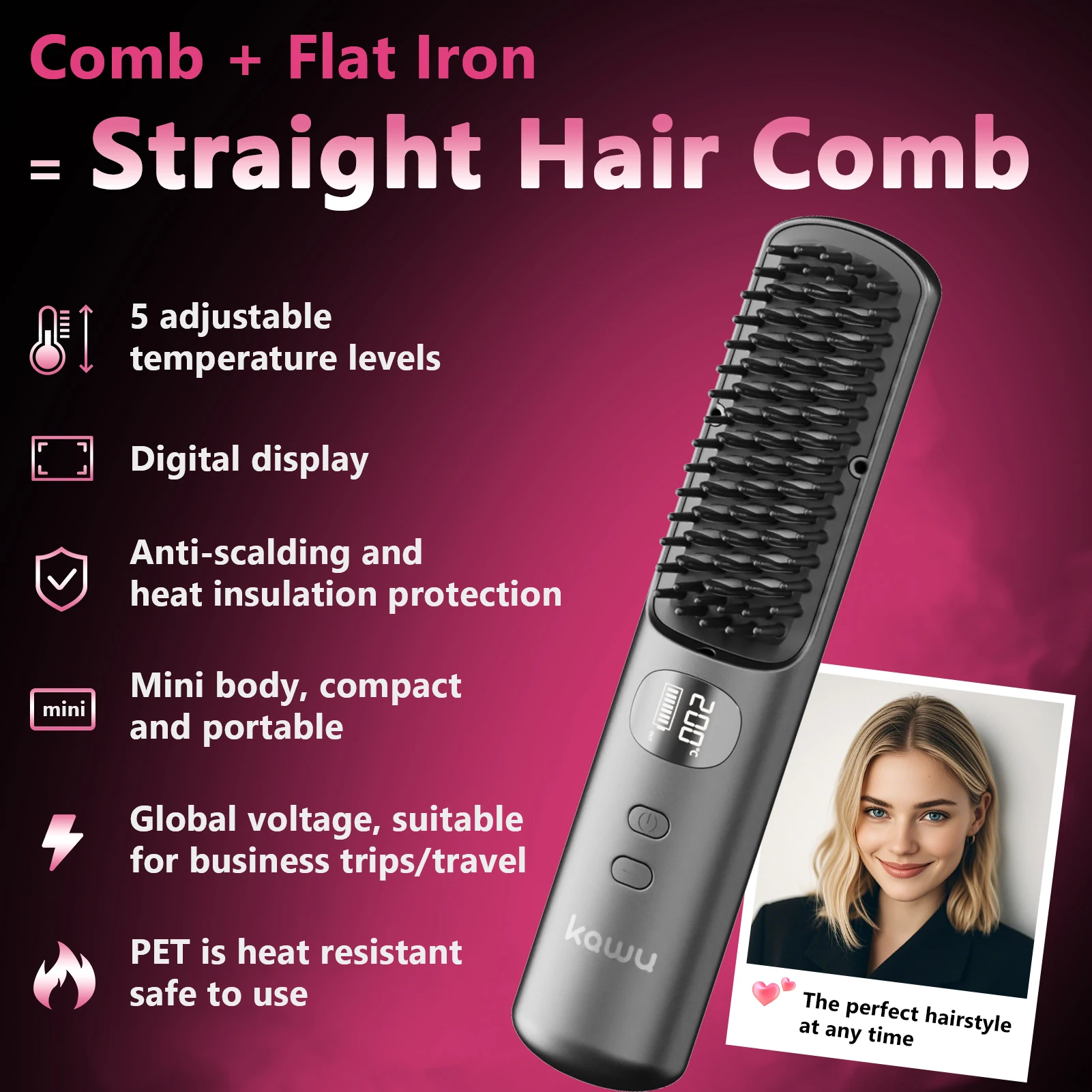 

Беспроводная ионная расческа для выпрямления волос, портативная расческа для прямых и вьющихся волос, необходимая для высокой головы и вершины.