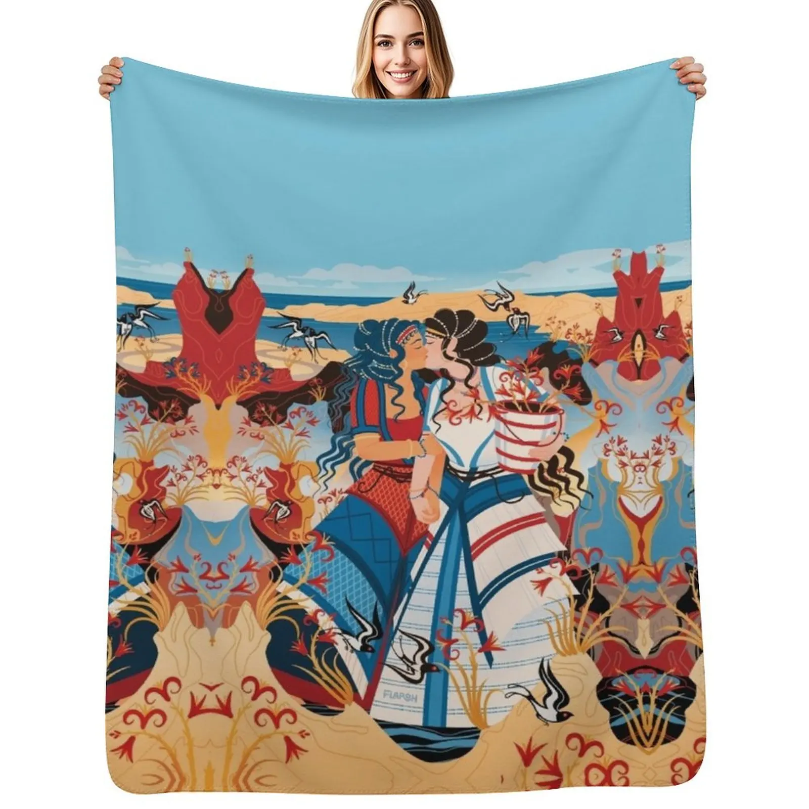 

The Lovers of Akrotiri - SFW Throw Blanket Multi-Purpose Fashion Sofas Picnic Loose Blankets