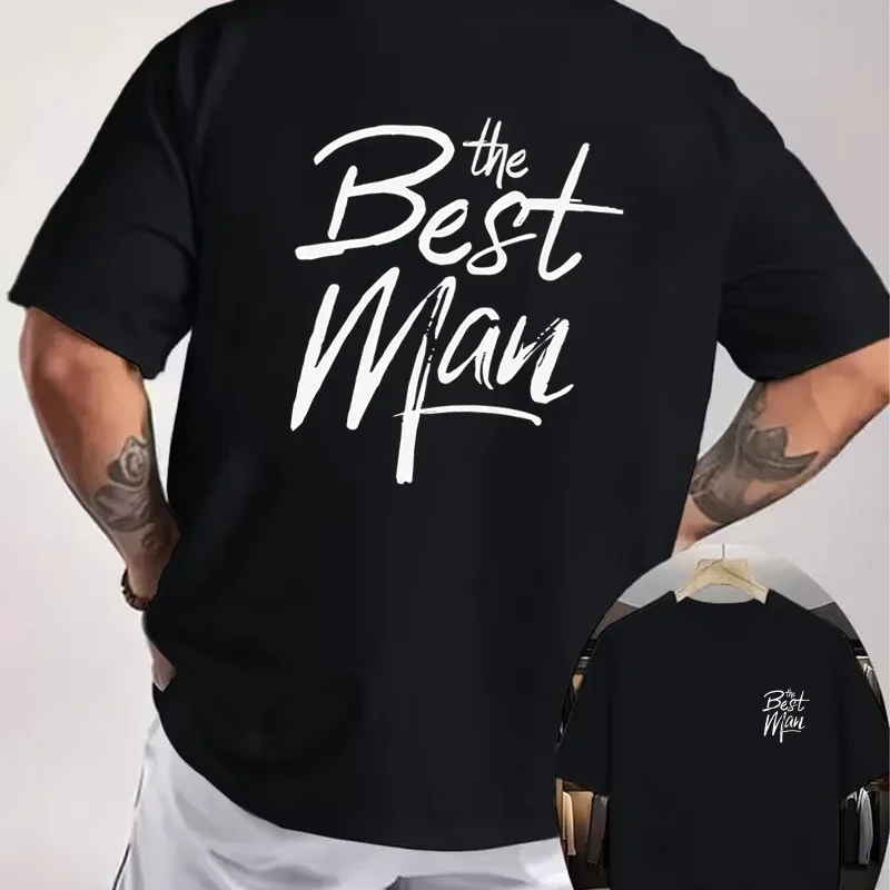 Bestman Handwritten Art Letter Pattern Motorcycle Double Sided Print T-Shirt Men Summer Short-sleeve O-Neck Casual Tops