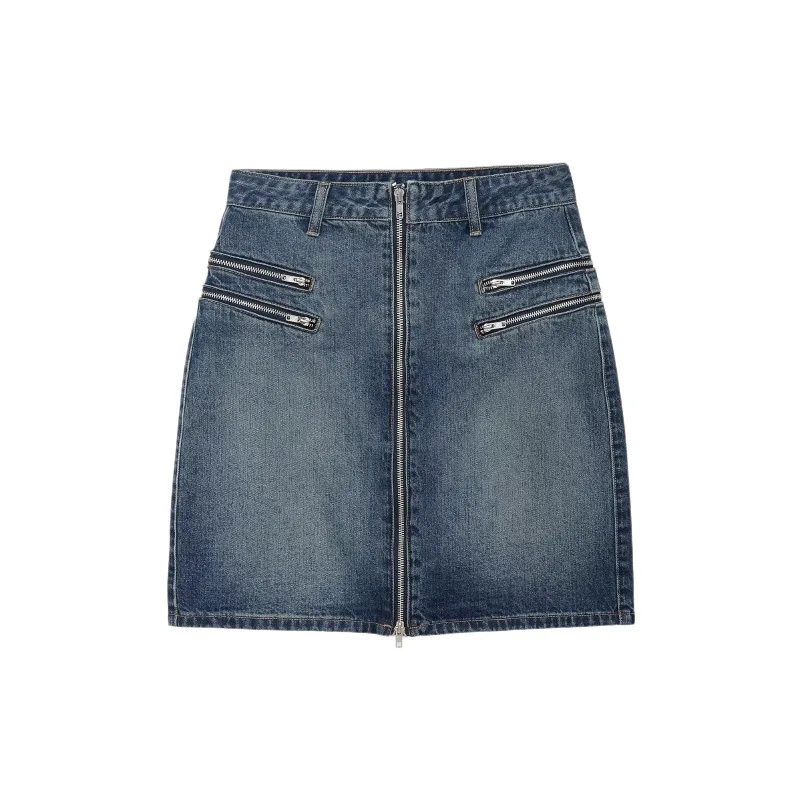 

Withered Women's Clothing 2026 Summer New Product Fashionable Mid Waist Casual Zipper Denim Midi Skirt For Women