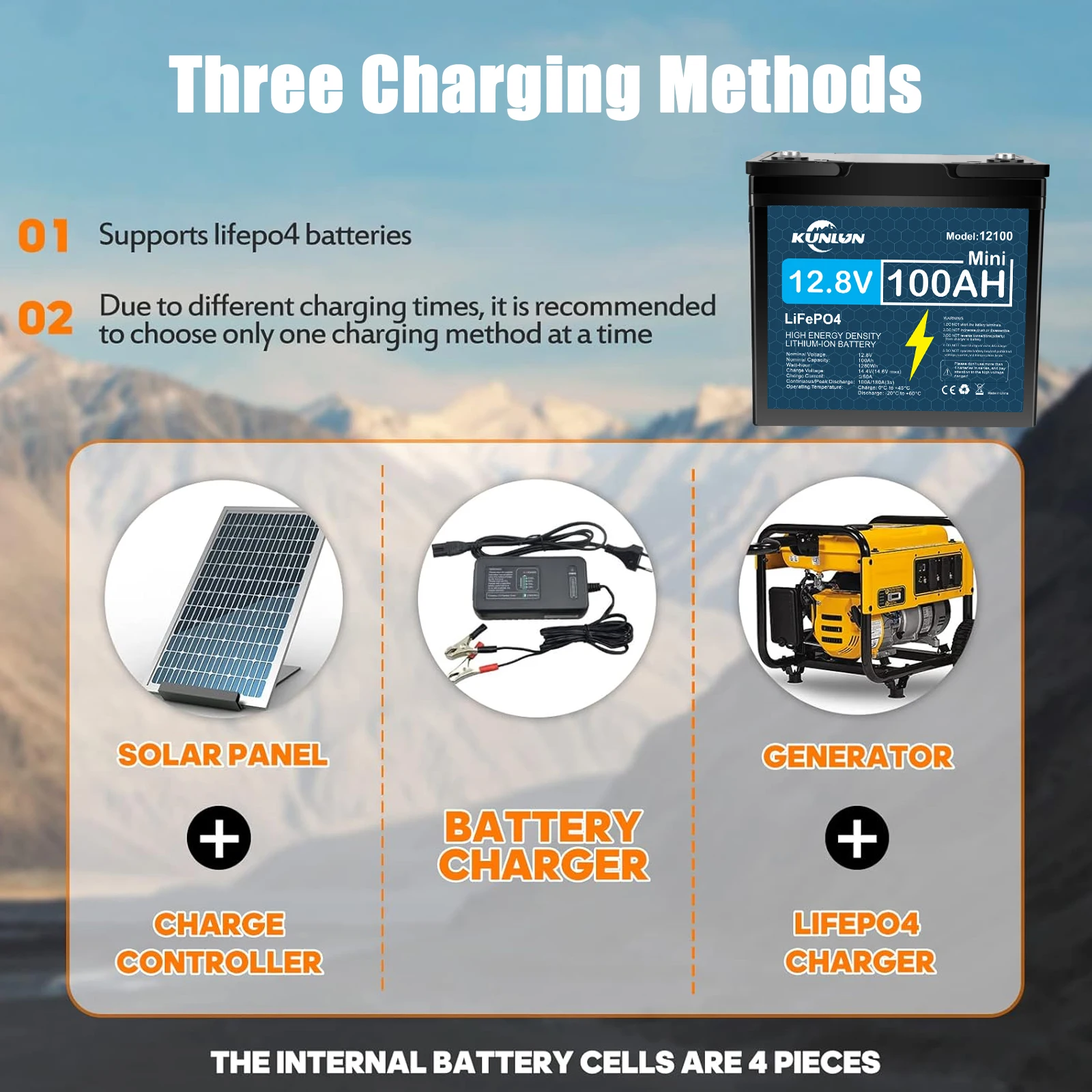 REACELL100Ah/120Ah 12.8V LiFePO4 Battery 12V Lithium Iron Phosphate Batteries Pack 5000 Cycles RV Cart Boat Solar Battery