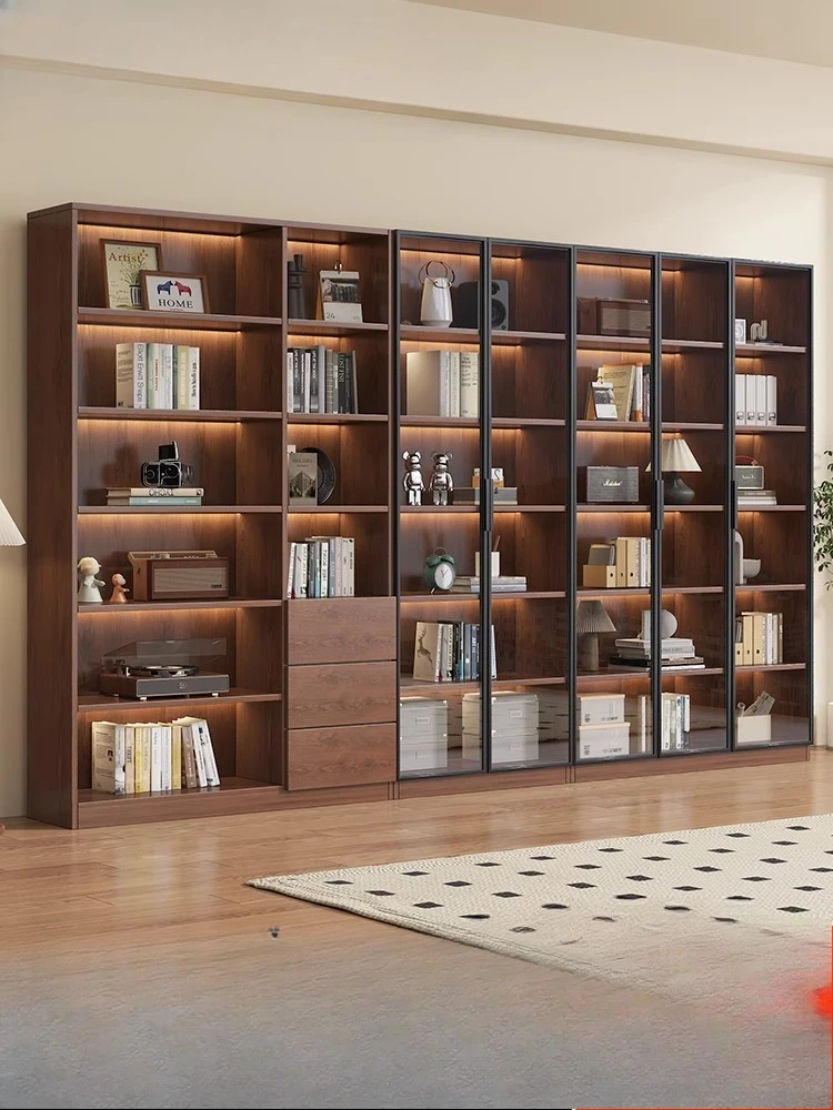 خزانة كتب مخصصة على الطراز القديم في العصور الوسطى، باب زجاجي، خزانة مشروبات لغرفة المعيشة، جدار كامل متكامل لرف الكتب العلوي