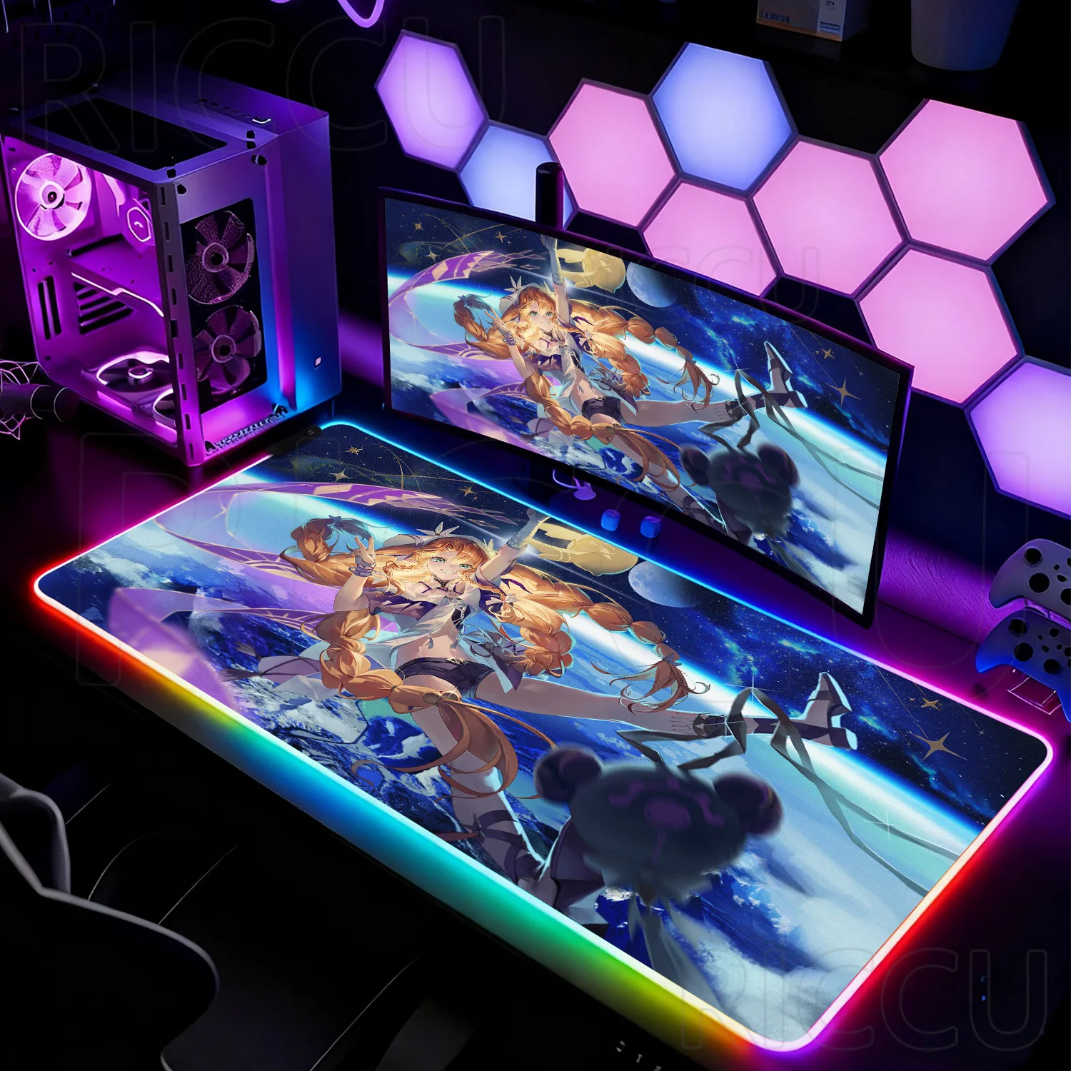 

RGB HD XXL Mousepad Wuthering Waves Sigrika Computer Gaming keyboard Mouse Pad Anime Non-slip Rubber PC accessories LED Desk Mat