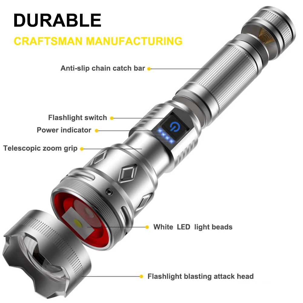 Super Bright Powerful 35W White LED Light Bead 26650 Rechargeable Zoomable Tactical LED Flashlight Outdoor Camping Hiking