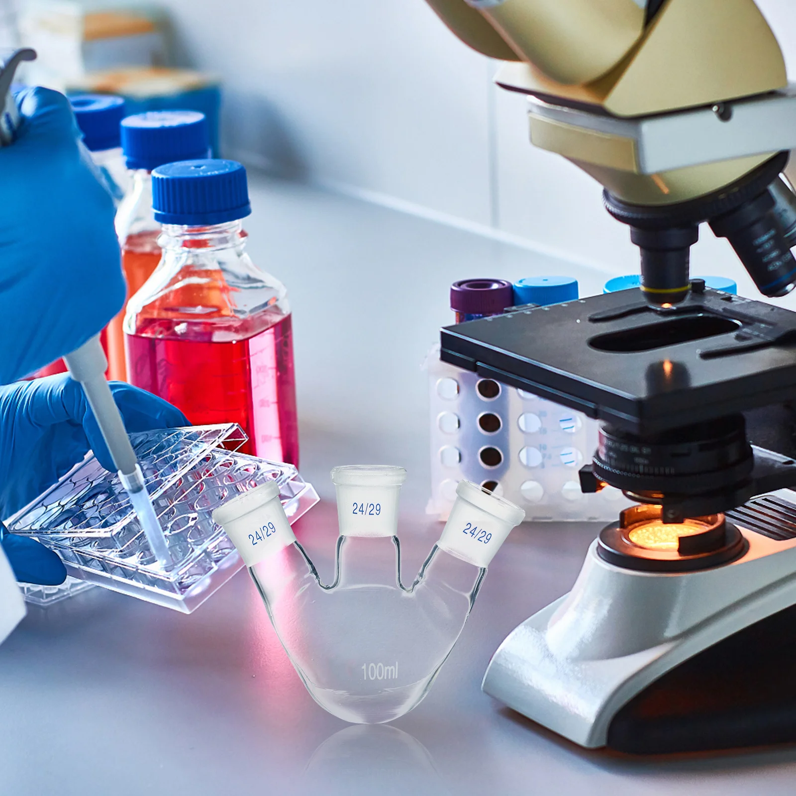 

3 Neck Flask Well Polished Free Rough Edges Distillation Apparatus Chemistry Research Laboratory Glassware Durable