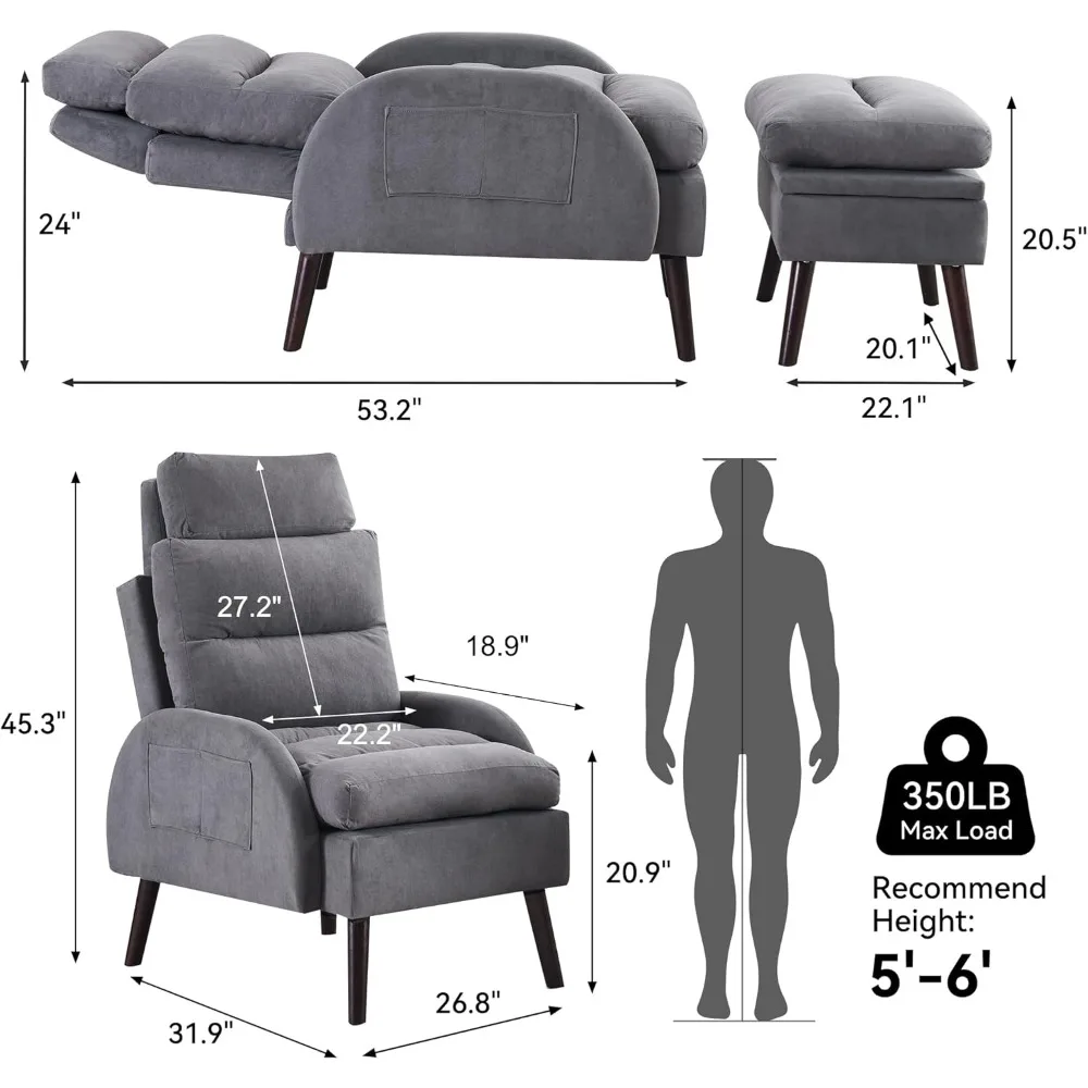 كرسي صالة مخملي معاصر مع مسند، كرسي قراءة مريح ومجموعة عثمانية، مسند ظهر مخملي كبير الحجم قابل للتعديل #2