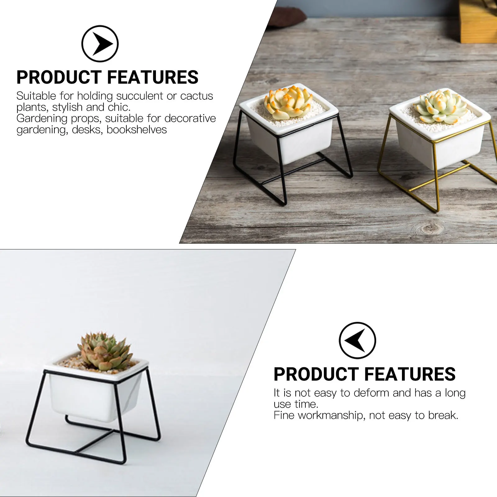 

1Set Succulent Planter Ceramic Flowerpot Iron Rack Small Space Saving Desktop Home Office Decorative Pot Succulent Flowerpot