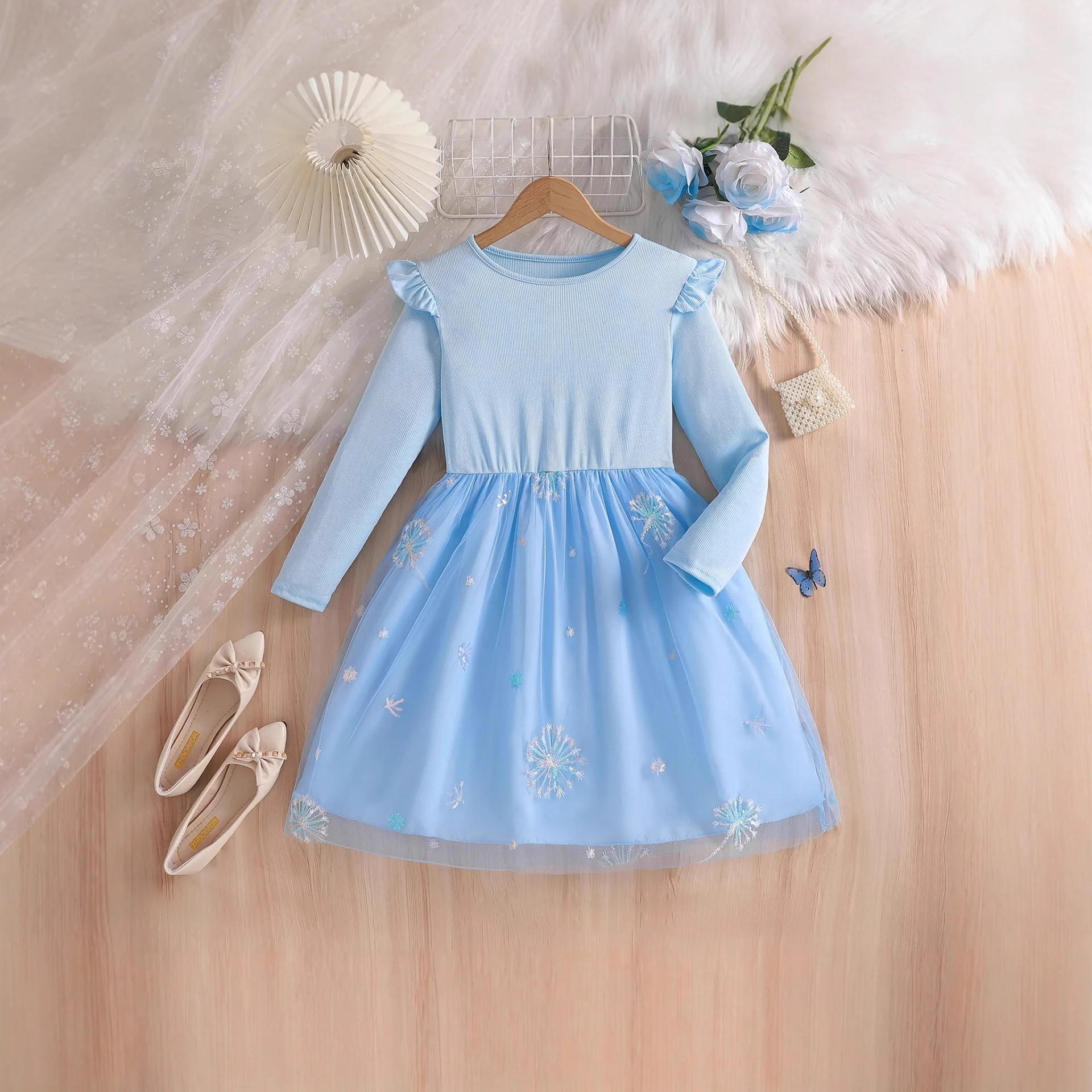 

Girls' Dress 2025 Spring and Autumn New Fashionable Western Style Elsa Princess Skirt Children's Mesh Skirt