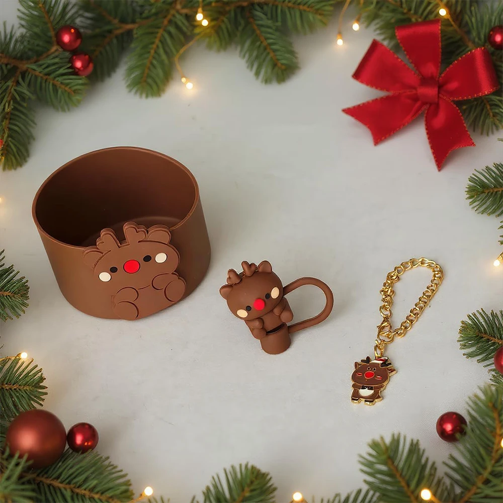 

Набор рождественских аксессуаров для стакана Stanley 30 унций, 40 унций — соломенный чехол, ботинки Siliocne, рождественские подвески, соломенный топпер для Stanley