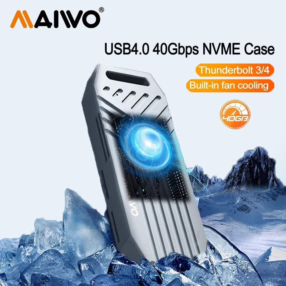 

MAIWO USB 4.0 NVMe SSD Enclosure 40Gbps M.2 NVMe Case for 2280 M-Key Compatible with Thunderbolt 4/3 with Cooling Fan Aluminum
