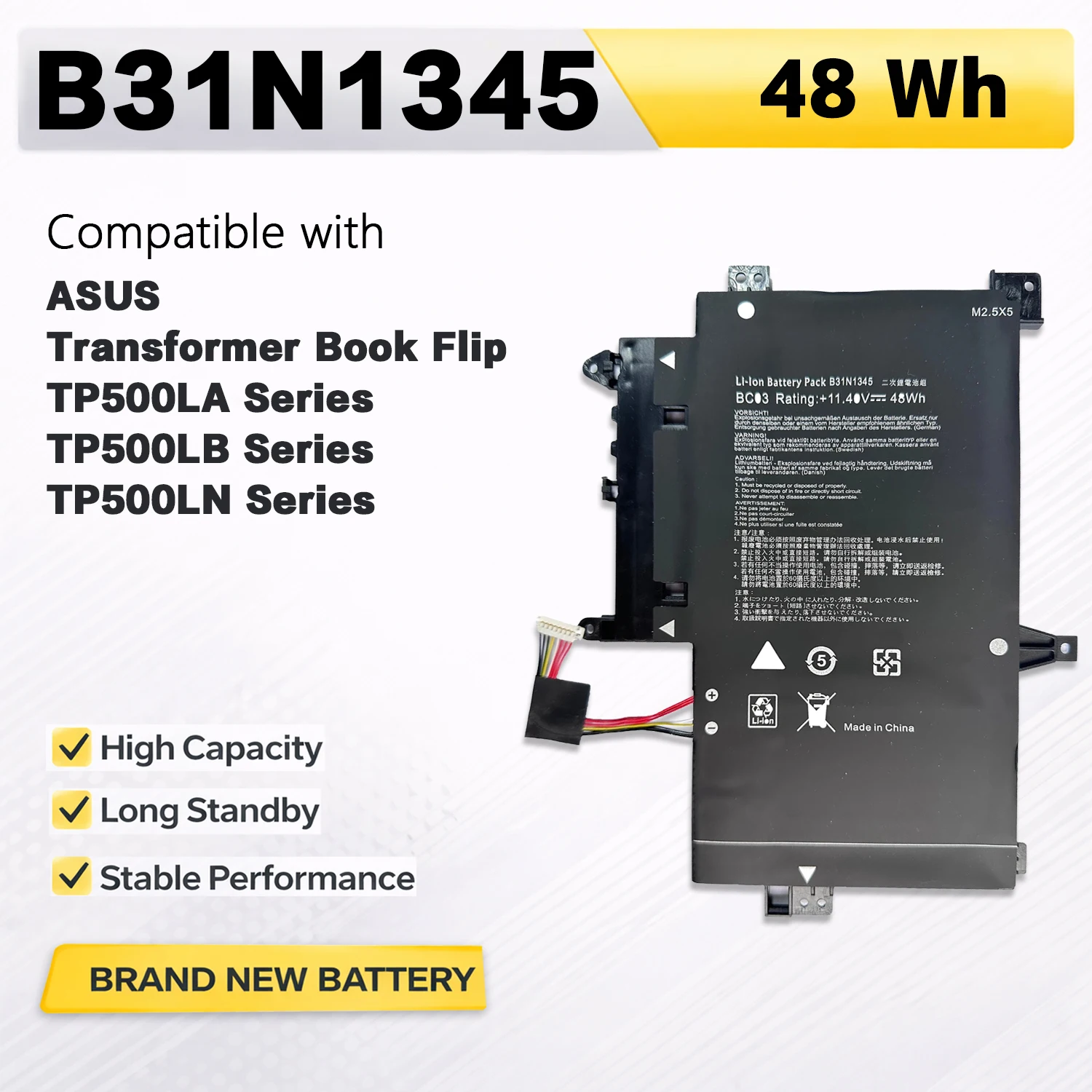 

PowerHub B31N1345 11.4V 48Wh Laptop Battery For ASUS Transformer Book Flip TP500LA TP500LN TP500LB Replace 0B200-00990100