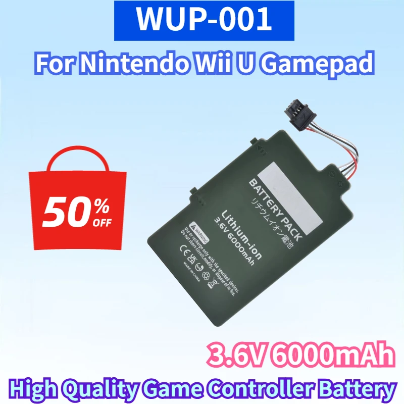 WUP-001 3.6V 6000mAh Li-ion Rechargeable Battery for Nintendo Wii U Gamepad WUP-010 WUP-012 High Quality Game Controller Battery