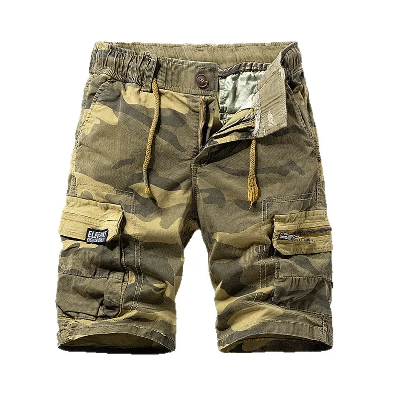 Image of Sommer Herren Casual- und Cargo-Shorts Einfarbige Camouflage-Multitaschen-Shorts Streetwear Baumwoll-Freizeitshorts für Männer A2H9383