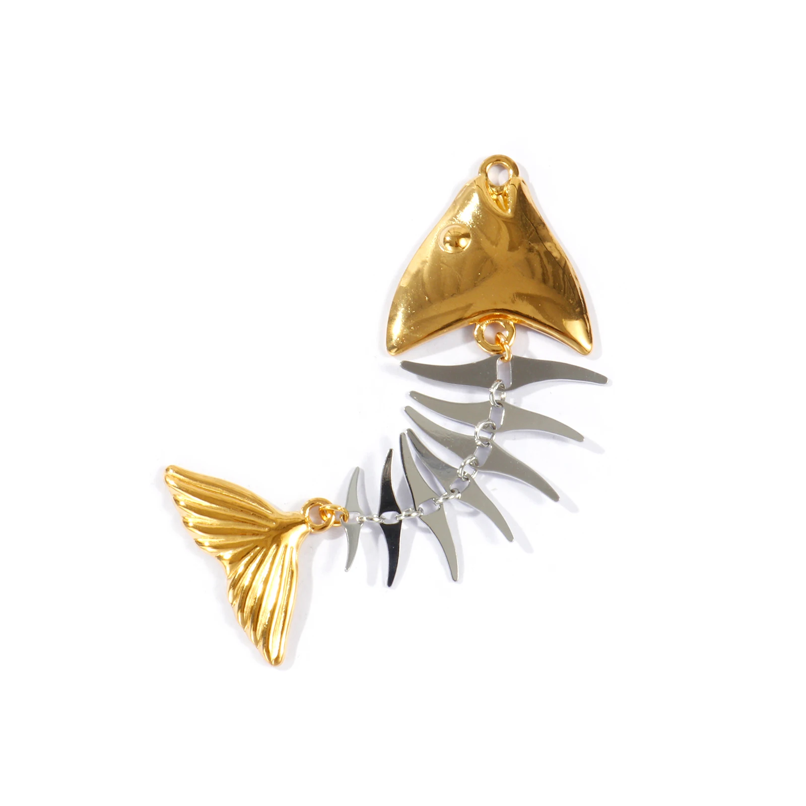 1pc Ocean Fish Bone Movable 304 Stainless Steel Charms 18K Gold Plated Pendant For DIY Necklace Jewelry Findings 7.3cm x 2.6cm