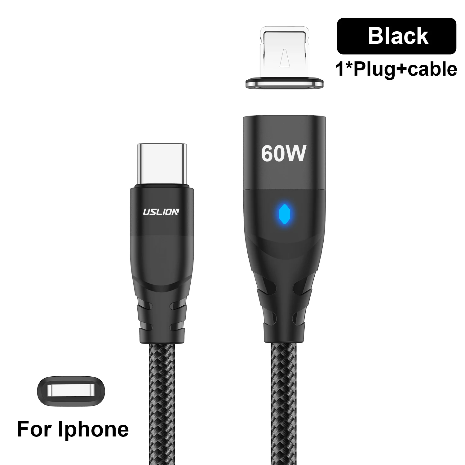 USLION PD 60 W magnetisches Schnellladekabel für iPhone 15 14 Pro Xiaomi 13 USB C auf Micro oder Typ C Datenkabel für MacBook Laptop