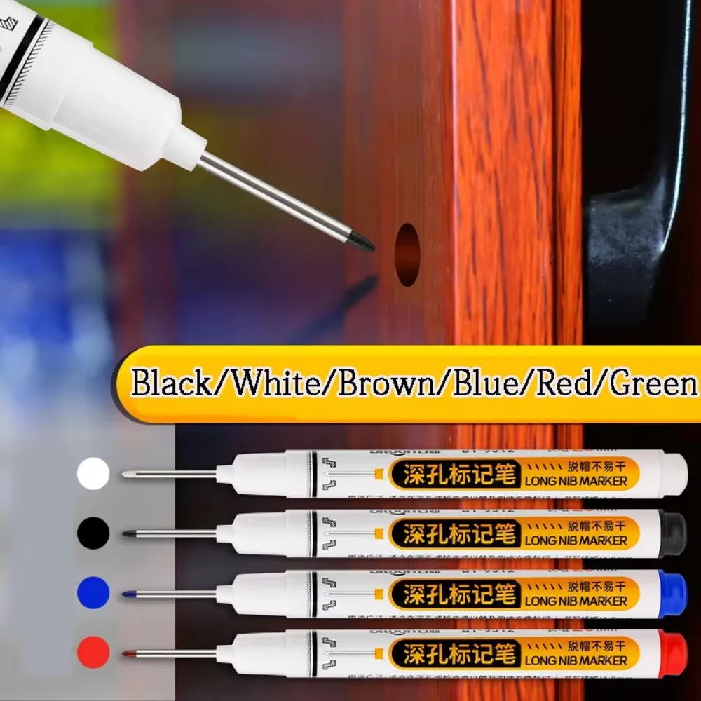 New 20mm Marker Pen Deep Hole Long Nib Head Metal Perforating Pen Waterproof Carpenter Pen Multi-Purpose Tool