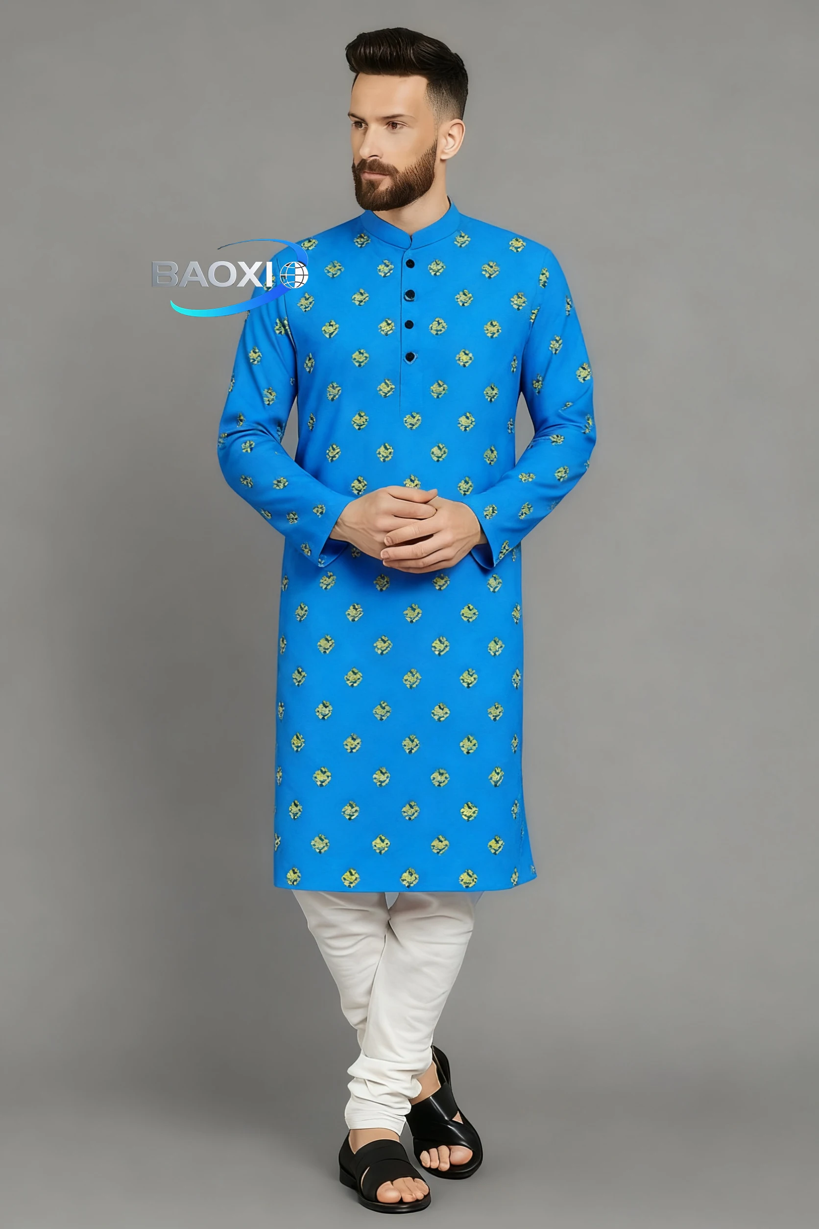 2025 Abito lungo da uomo con motivo stampato kurtaasuha, vestibilità comoda e alla moda, adatto a tutte le occasioni