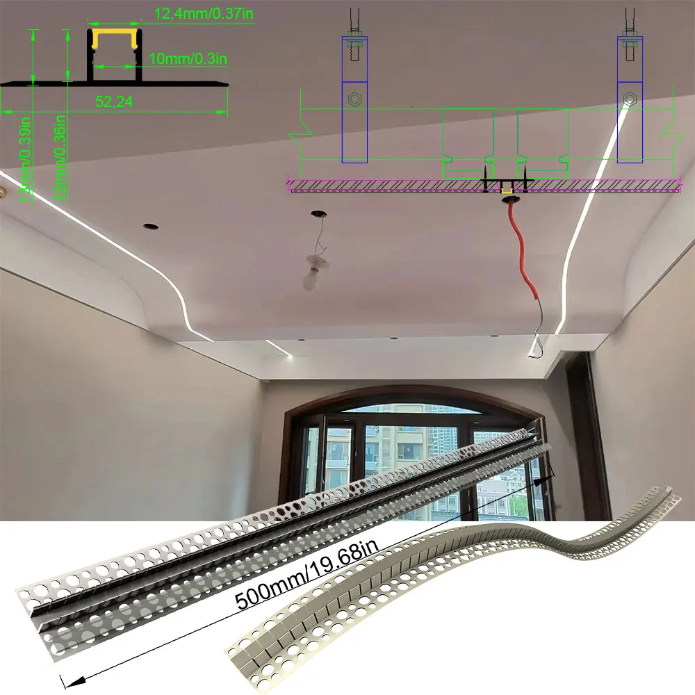 52×13mm 0.5M Aluminum LED Strip with Aluminum Profile LED Strip and LED Aluminum Profile Channel for Various Bending Shapes