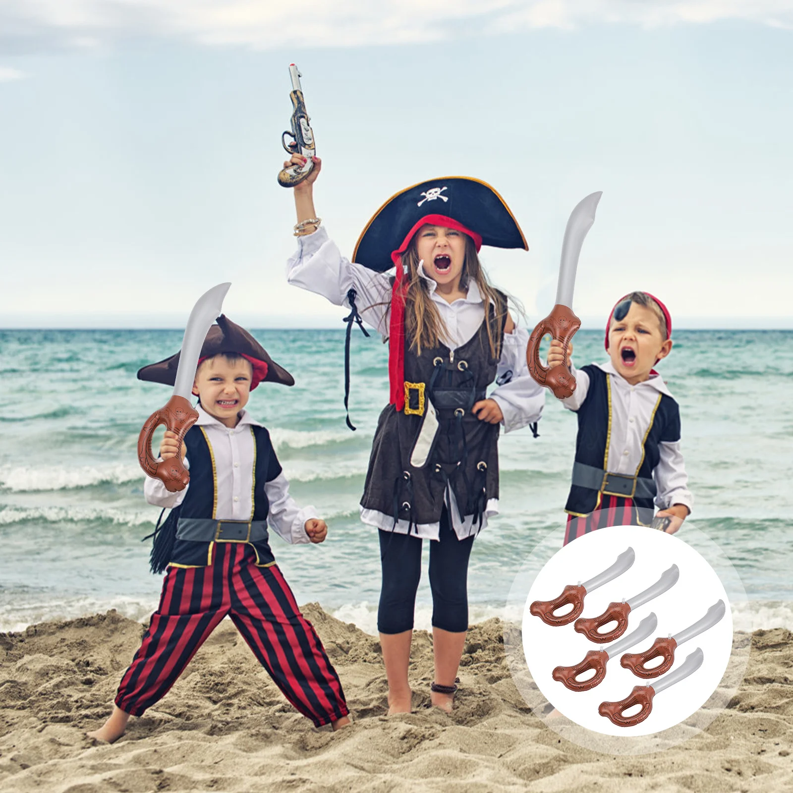 5Pcs Inflatable Pirate Swords PVC Props for Kids Birthday Party Halloween Cosplay Stage Pool Events Pirate Sword