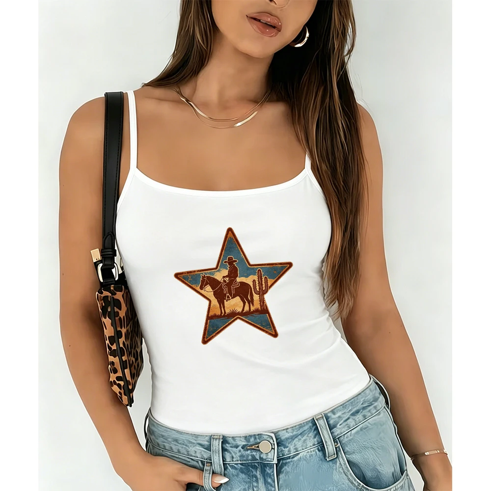 Country Girl Cami Women Cute Horse Pattern Tank Top Sleeveless Vest Beach Party Tee Soft Girl Aesthetic Wear Holiday Vacation