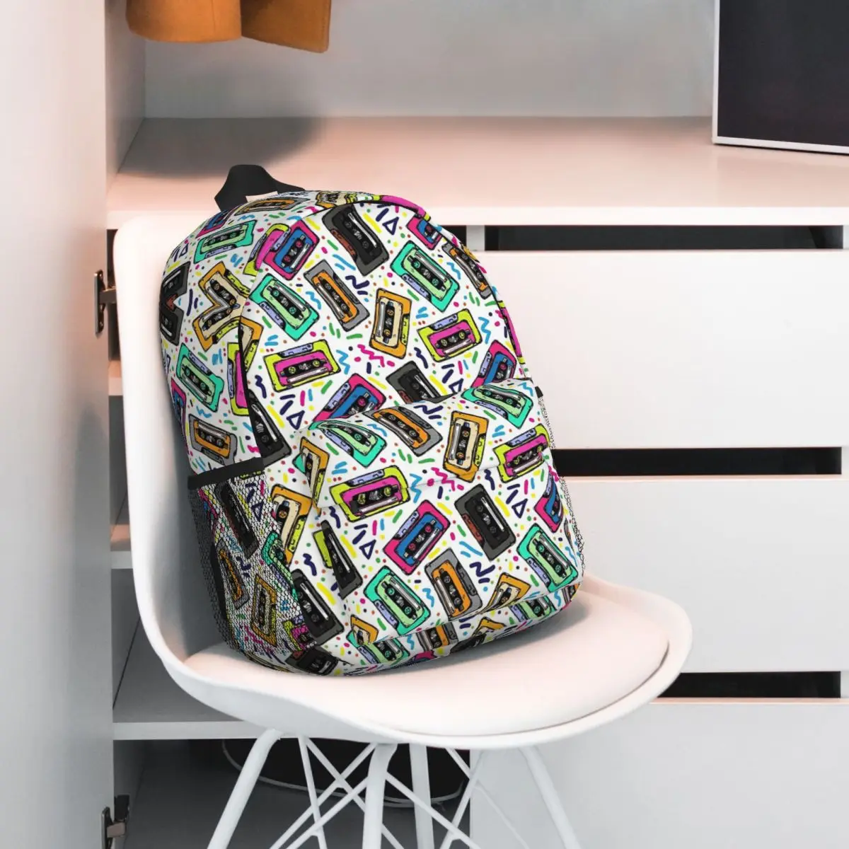 

Compact Cassette Cartoon Pattern Backpack Student BookBag Children School Bag Laptop Shoulder Bags for Men Women