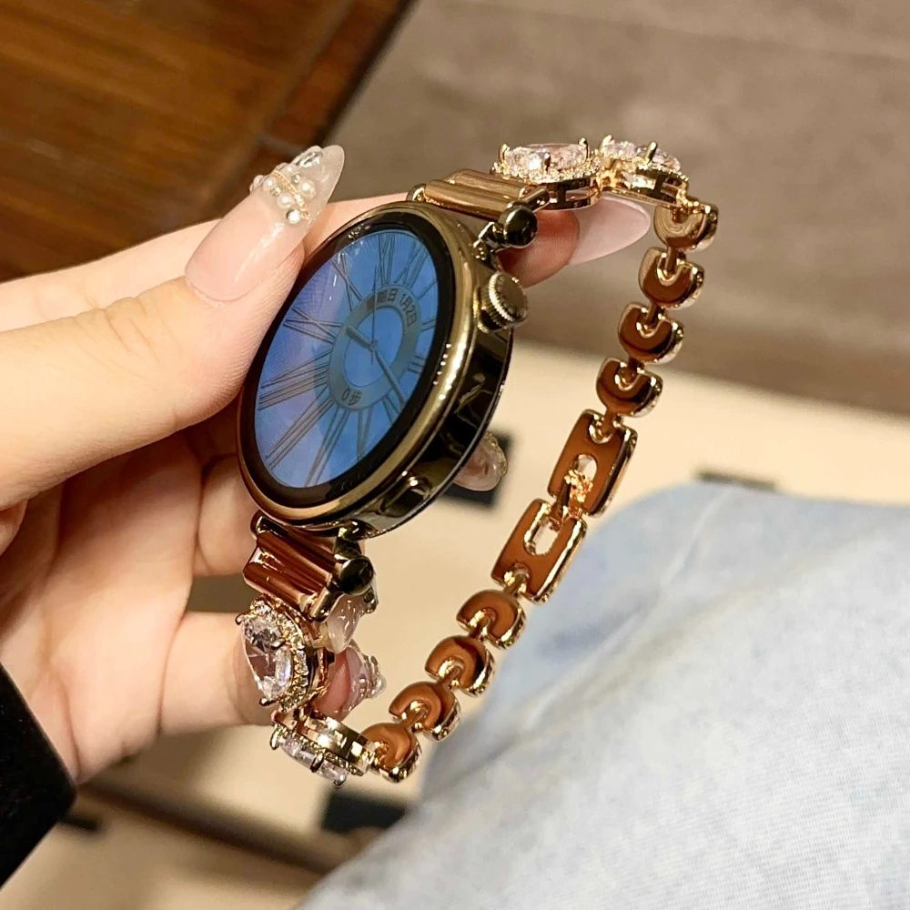 18 20 22mm Women Diamond Strap for Huawei Watch GT4 41mm 46mm Slim Band For Samsung Galaxy 4 5 6 Classic 44 40mm Luxury Bracelet