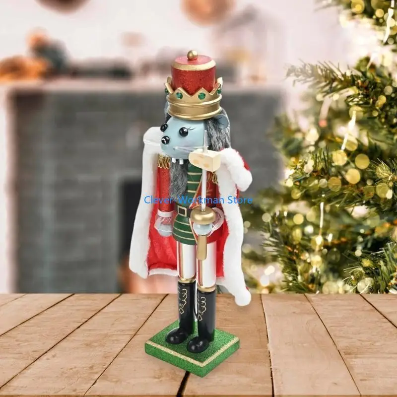 24TD عيد الميلاد الخشب كسارة البندق الماوس الملك تمثال الديكور 38 سنتيمتر عطلة زخرفة #2